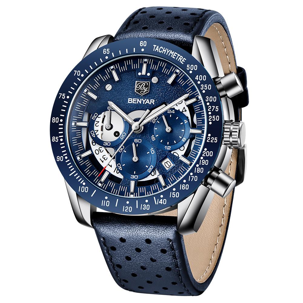 Benyar 5120 Watches Relojes Hombre New Men's Business Alloy Casual Stainless Leather Strap Quartz 5120 Wristwatch Fashion Watch