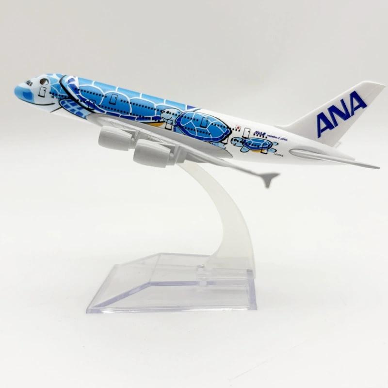 16 см Модель самолета A380 Япония Авиалинии ANA Раскраска Морская черепаха Литой металл Масштаб 1/400 Авиалайнер Сувенир Самолет Игрушка Подарок Мальчикам Детям синий