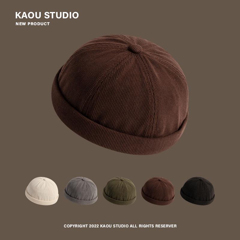 Unisex Retro Corduroy Gourd Cap - Brimless, Sophisticated, Versatile Hat for Autumn/Winter