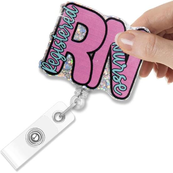 RN Registered Nurse Glitter Retractable Badge Holder, Funny Nurse Life Badge Reel Gift for RN, Nurse Graduation Gift for Nurse Student New Nurse,