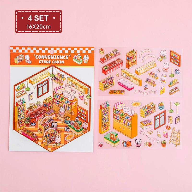 4Set Desene Animate Kawaii Miniatură Scenă Vizuală Autocolante Stivuibile Miniatură 3D Peisaj Scenă Autocolante Cont de Mână Autocolante