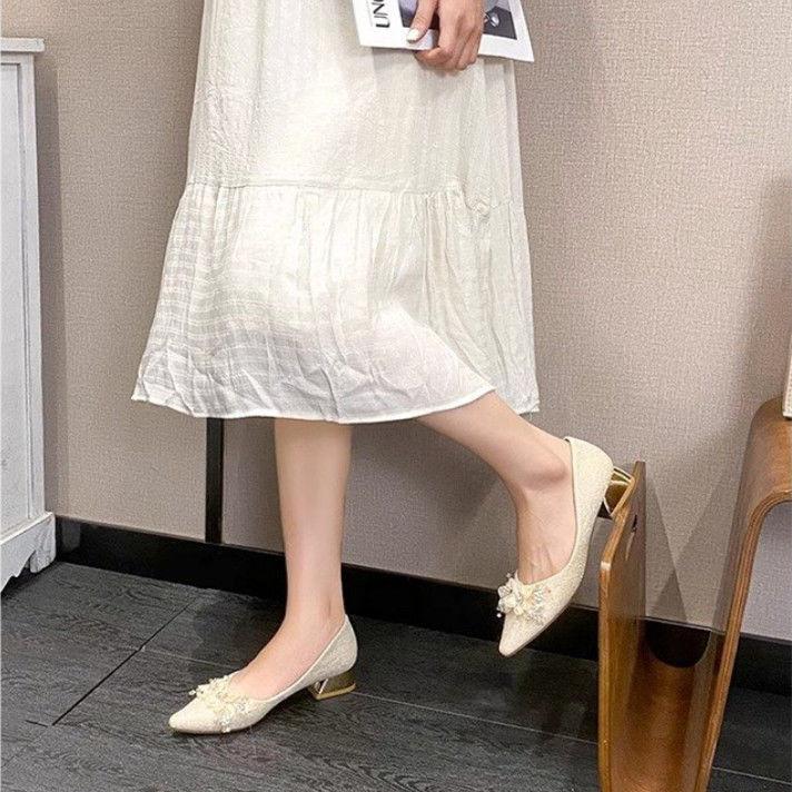 French flower bridesmaids are not tired women's wedding shoes 2025 spring and summer new bridal shoes single shoes pointed single shoes women