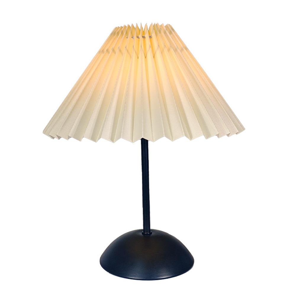 Pleated Table Lamp with 3 Color Modes + Stepless Dimming Metal Base Bedside Light USB Powered Night Light for Bedroom