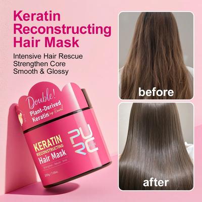 PURC Keratin Haarmaske für geschädigtes Haar, Anti-Haarbruch-Behandlung, Tiefenpflege, Frizz-Kontrolle, Weich & Glatt, 200ml