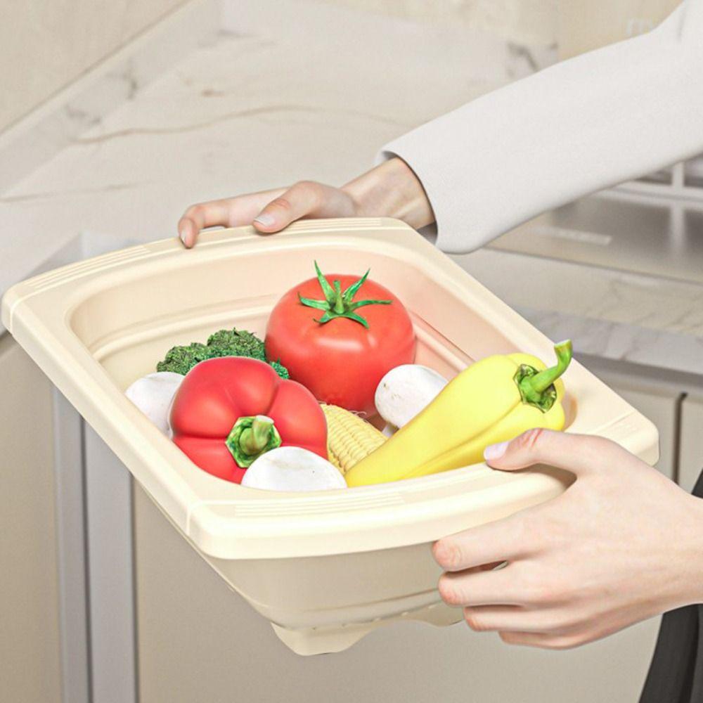 Foldable Bottom Fruit Vegetable Washing Basket Large Capacity Collapsible Colander  Countertop