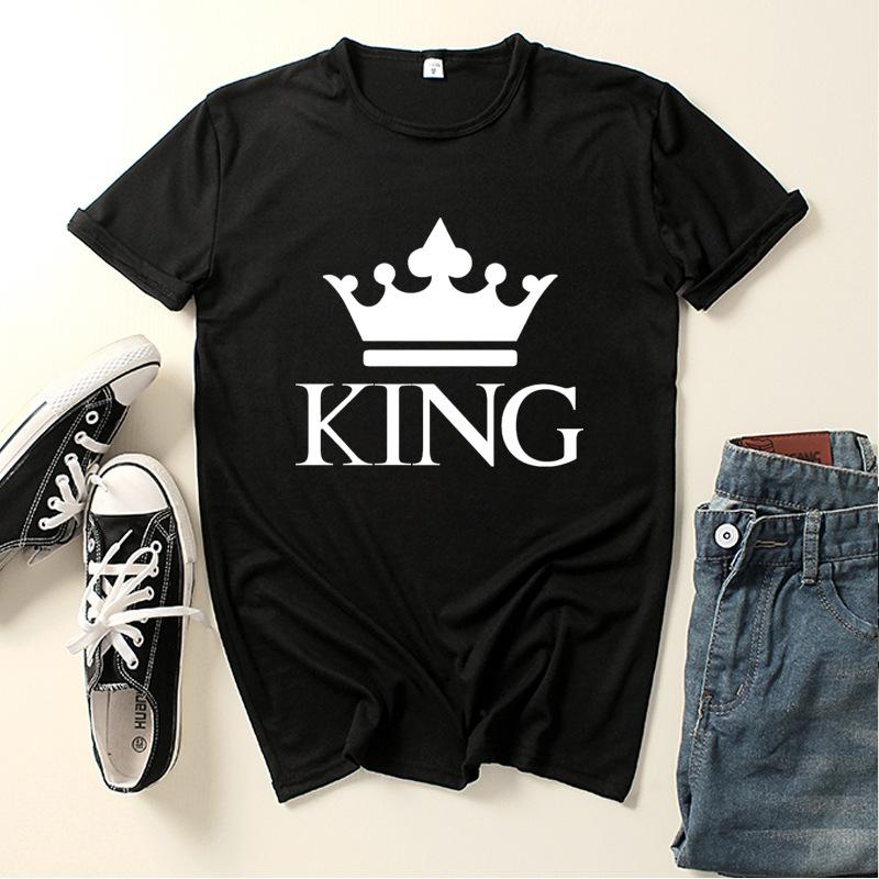 Crown KING QUEEN Print Couple T Shirt Short Sleeve O Neck Loose Lovers' Tshirt Women Men Tee Shirt Tops Camisetas Mujer
