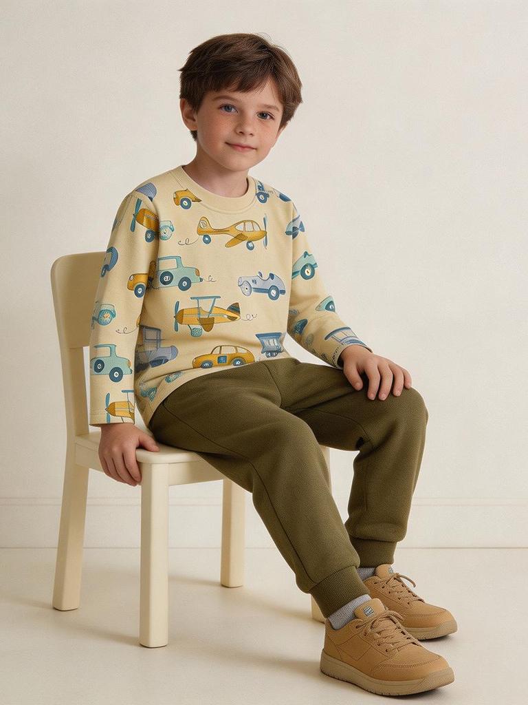 European Kids' Cartoon Print Long Sleeve Cotton T-shirt