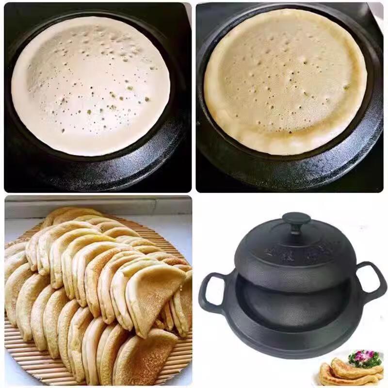 Lilang Cast Iron Pancake Griddle with Wooden Handle