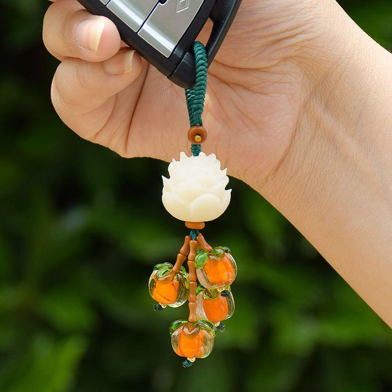 

Persimmon Bodhi Lotus Pendant Keychain - Unisex Woven Rope Ornament & Small Gift