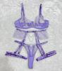"Weißes Ketten-Blumenstickerei Sexy Dessous BH-Set"