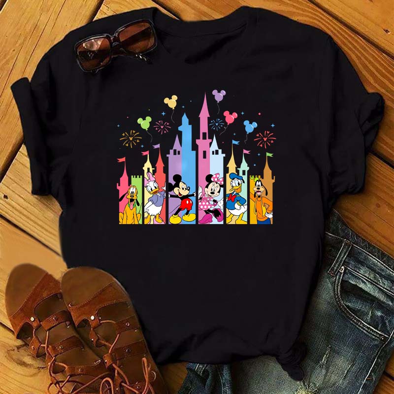 Funny Summer Disney Villains Printed Women T Shirts Round Neck Y2k Clothes Cartoon Graphic T Shirts 90s Female Tops Tees