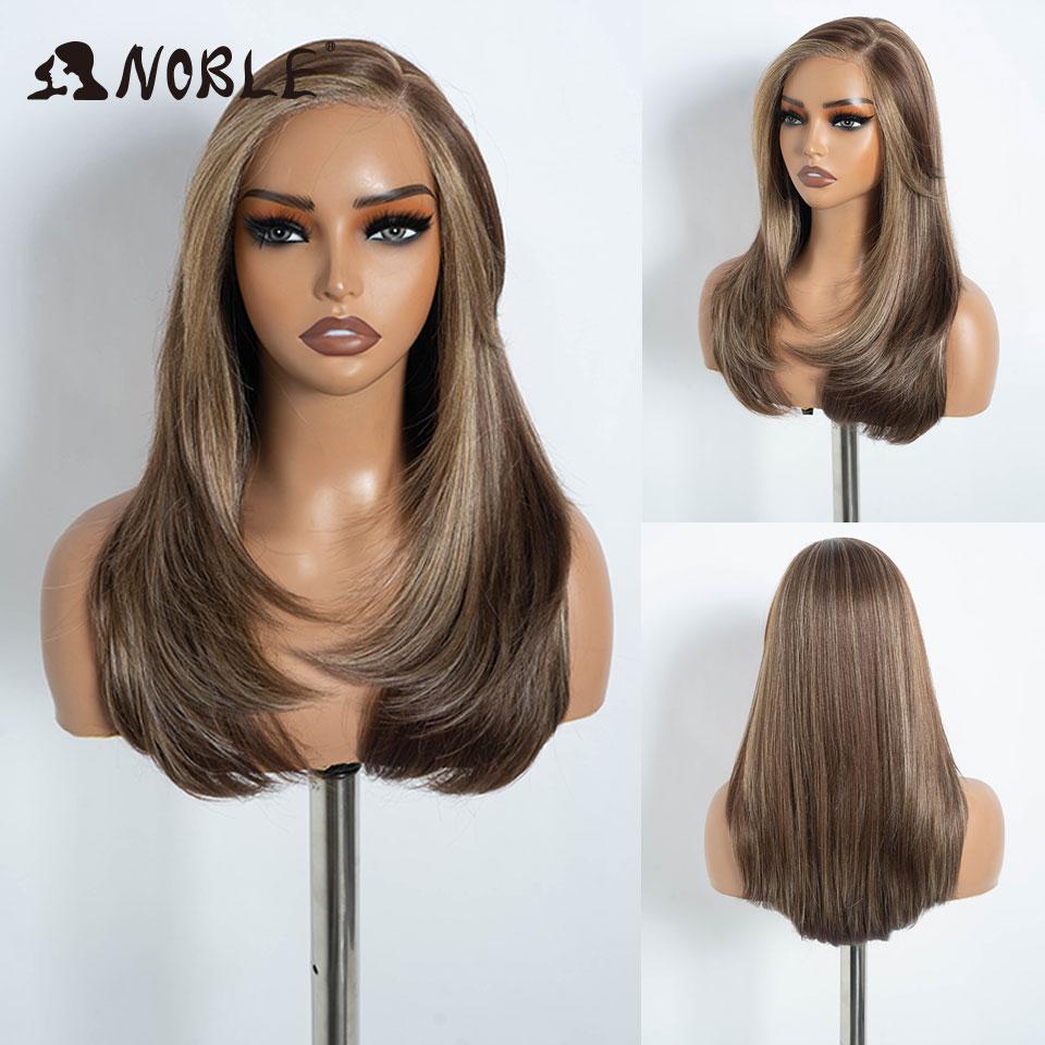 

Noble Straight Synthetic Lace Front Wigs For Women Side Part Lace Wig Pre Plucked Layered Wig Ombre Blonde White Cosplay Wig (as the picture,150%&18inches&Lace Front)