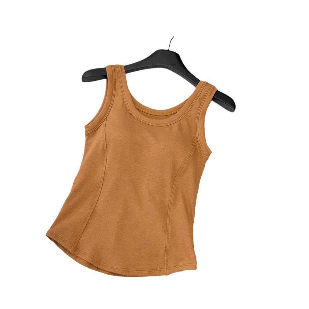 2024 Women's Pure Cotton Brushed Sleeveless Vest with Chest Pads - Slimming and Warm