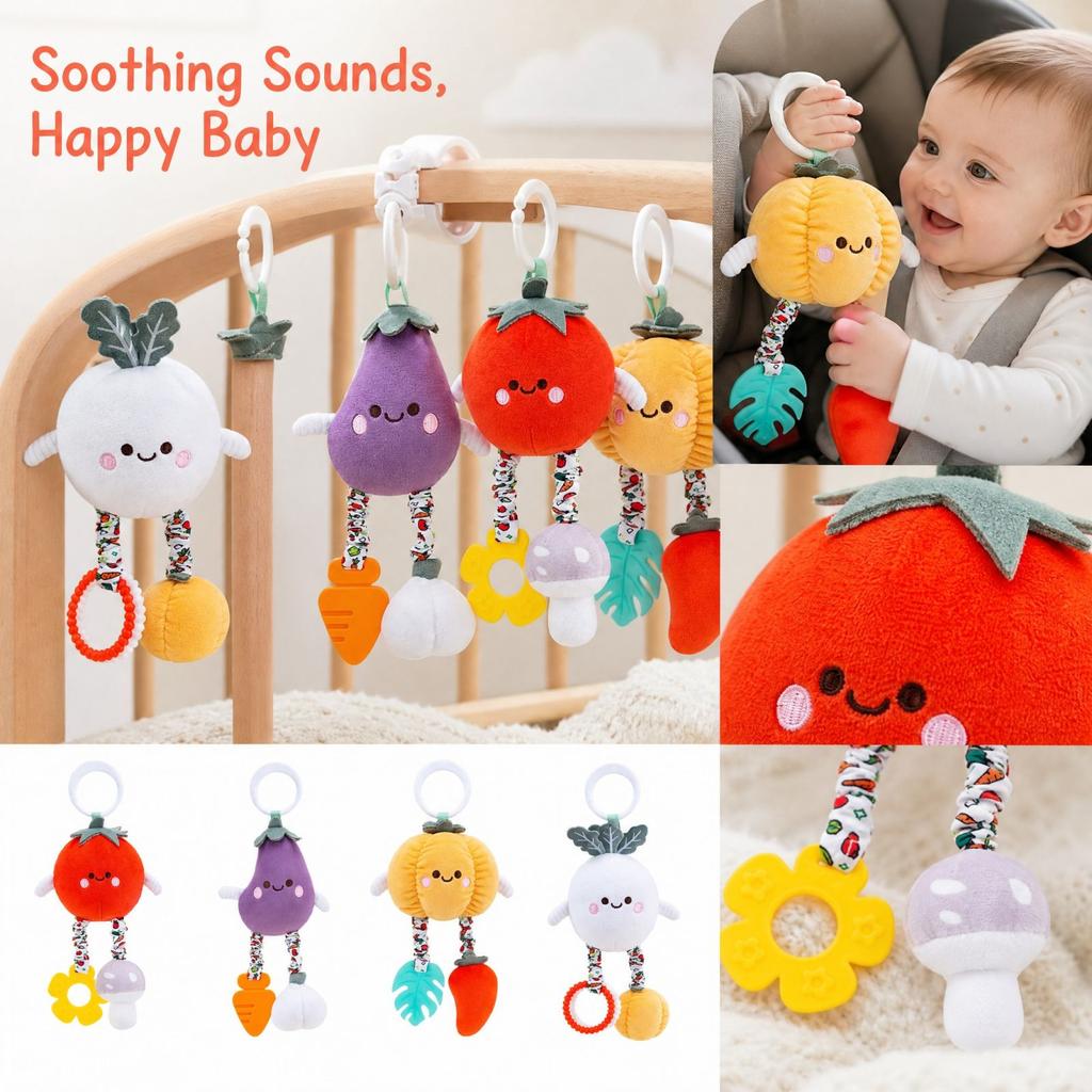 Baby Bedside Mobile with Plush Rattles and Soothing Hanging Toys for Car, Bed, Stroller