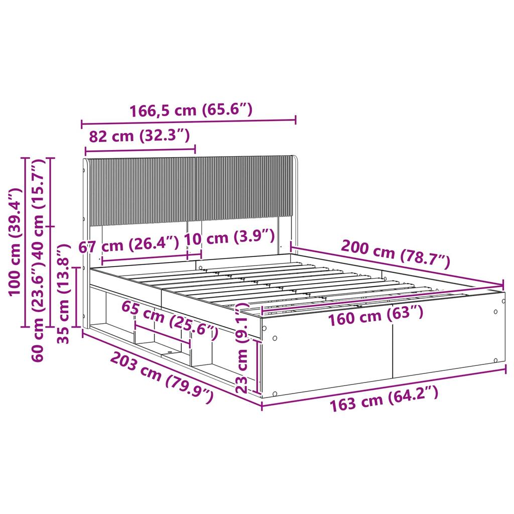 Bed Frame with Storage Space and Headboard Black 160 x 200 cm