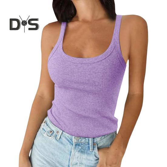 Women's Sleeveless Tank Top Spaghetti Strap Scoop Neck Ribbed Knit Camisole Slim Fit Basic Cami Shirt for Daily Wear Beach Office