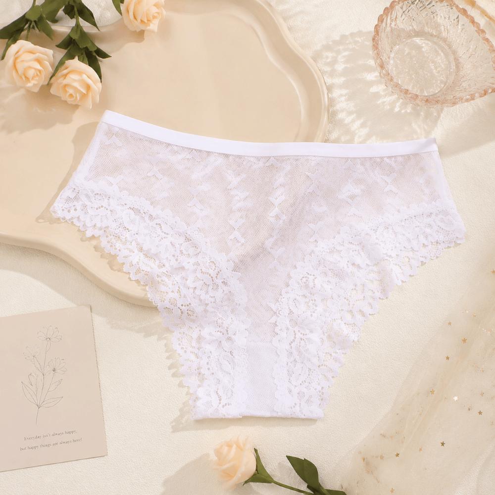 Seamless Lace Trim Briefs Transparent Women Lace Panties Breathable Sheer Mesh Underwear  Girls