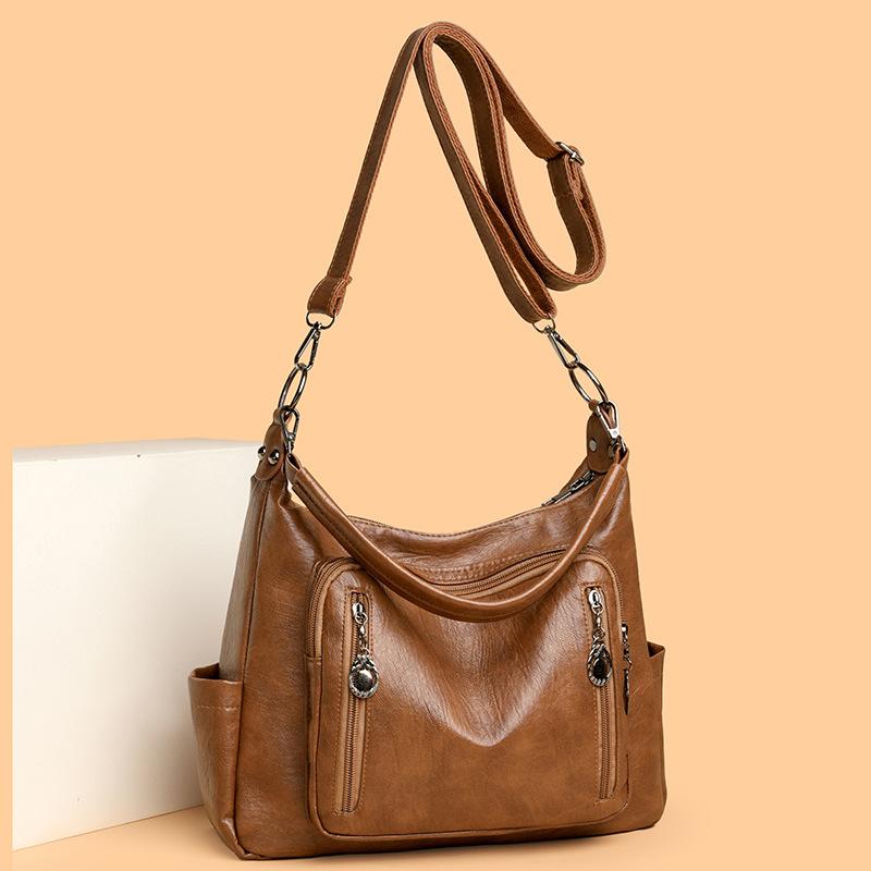 Soft leather retro fashionable messenger bag women's large-capacity simple commuter portable mother bag niche versatile shoulder bag