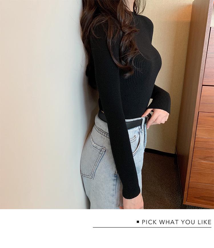 Women's 2022 Solid Color Semi-High Neck Long Sleeve Knitted Sweater