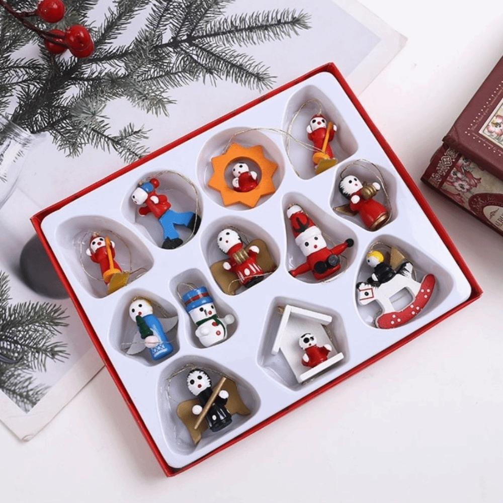 Multi Wooden Christmas Tree Decoration Boxed Set Cartoon Image Wooden Ornaments Small Pendant DIY Christmas Decorations