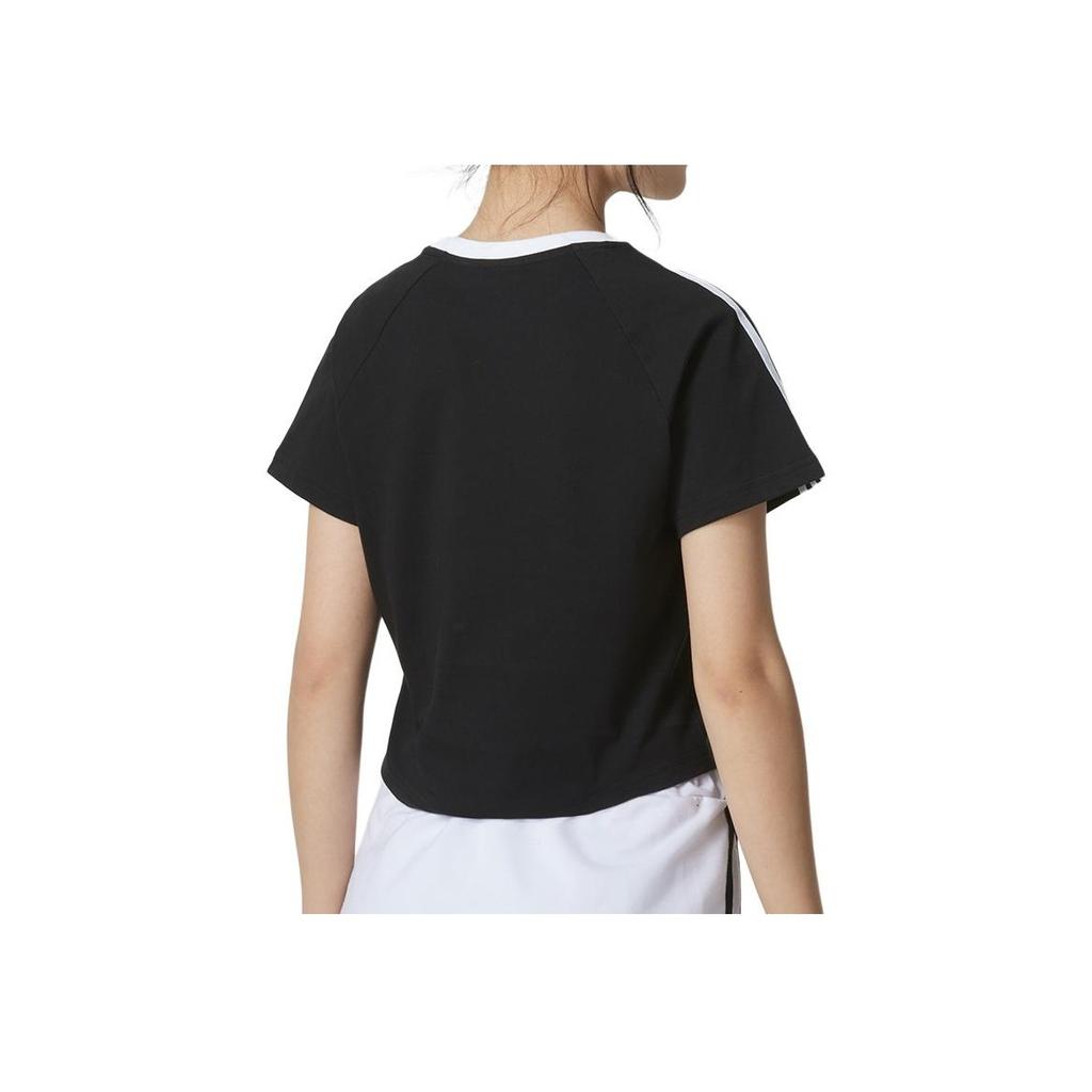 Adidas Originals Embroidered Logo Color Block Striped Comfort Crew Neck T-Shirt Women Tops Black JC8703