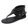 Sexy Show Sandals for Girls Women Summer Shoes Belt Buckle Zipper PU 1CM Flat with Fashion Office Work Summer Women Shoes Black