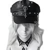 2000s Punk Rivet Studded Cricket Cap With Skull Crossed Decor Beret Hat For Women Western Theme Party Casual Outfit Accessory