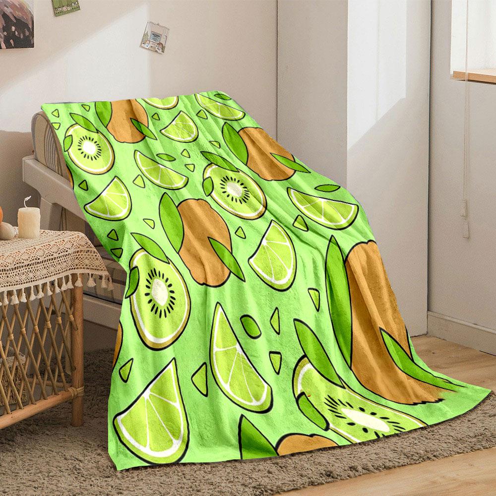 Printed with Fruit Slices and Green Leaf Style Warm Comfortable Blanket Home Travel Camping for Adults and Kids Luxury Gifts