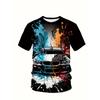 Men's Car Pattern T-shirt 3D Printed Round Neck T-shirt Casual Loose Men Quick Drying Breathable Comfortable