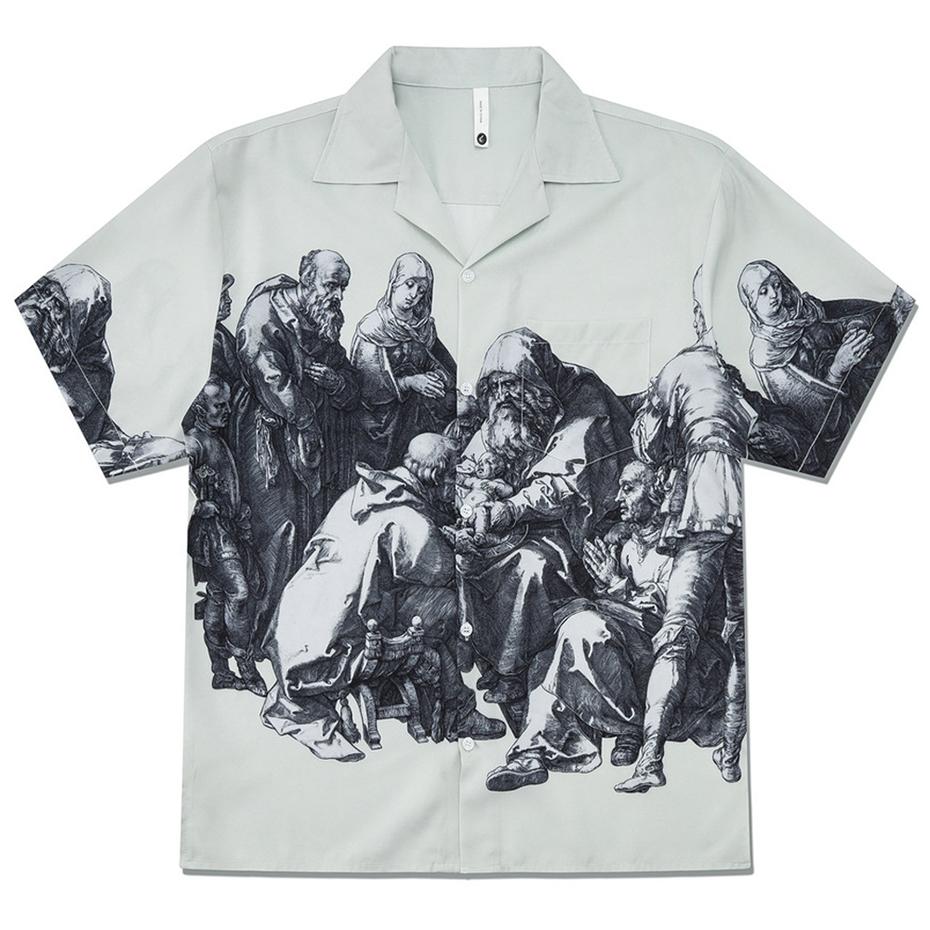 

ROADVIBE Vintage Shirts Men Summer Loose Casual Short Sleeve Button Up Blouse Hip Hop Harajuku Oversized Streetwear Shirts XL