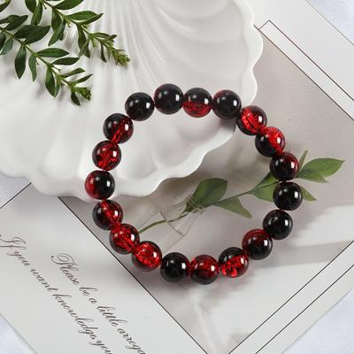 10mm Y2K Style Cracked Bead Bracelet, Multi Color Glass Round Bead Women's Fashion Jewelry Suitable For Daily Wear