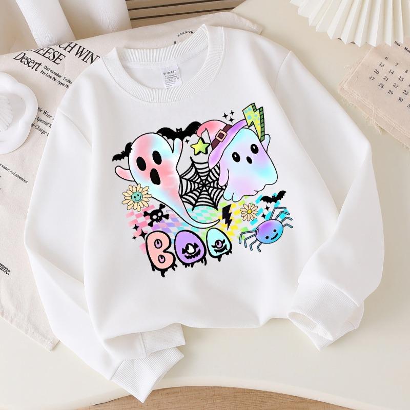 Kids Crewneck Sweatshirt, Cute Halloween Spider Web Print, Soft Casual Pullover for Fall Winter