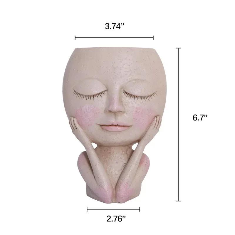 Creative Face Flower Pot Head Planter Pot Succulent Planter Resin Art Statue Sculpture Potted Decorative Ornaments Vase