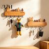 Pet Leash Holder for Wall Wooden Key with 5 Hooks, Cartoon House Theme Organizer, Multi Entryway Storage Purpose Hanging Rack Keys Leashes And
