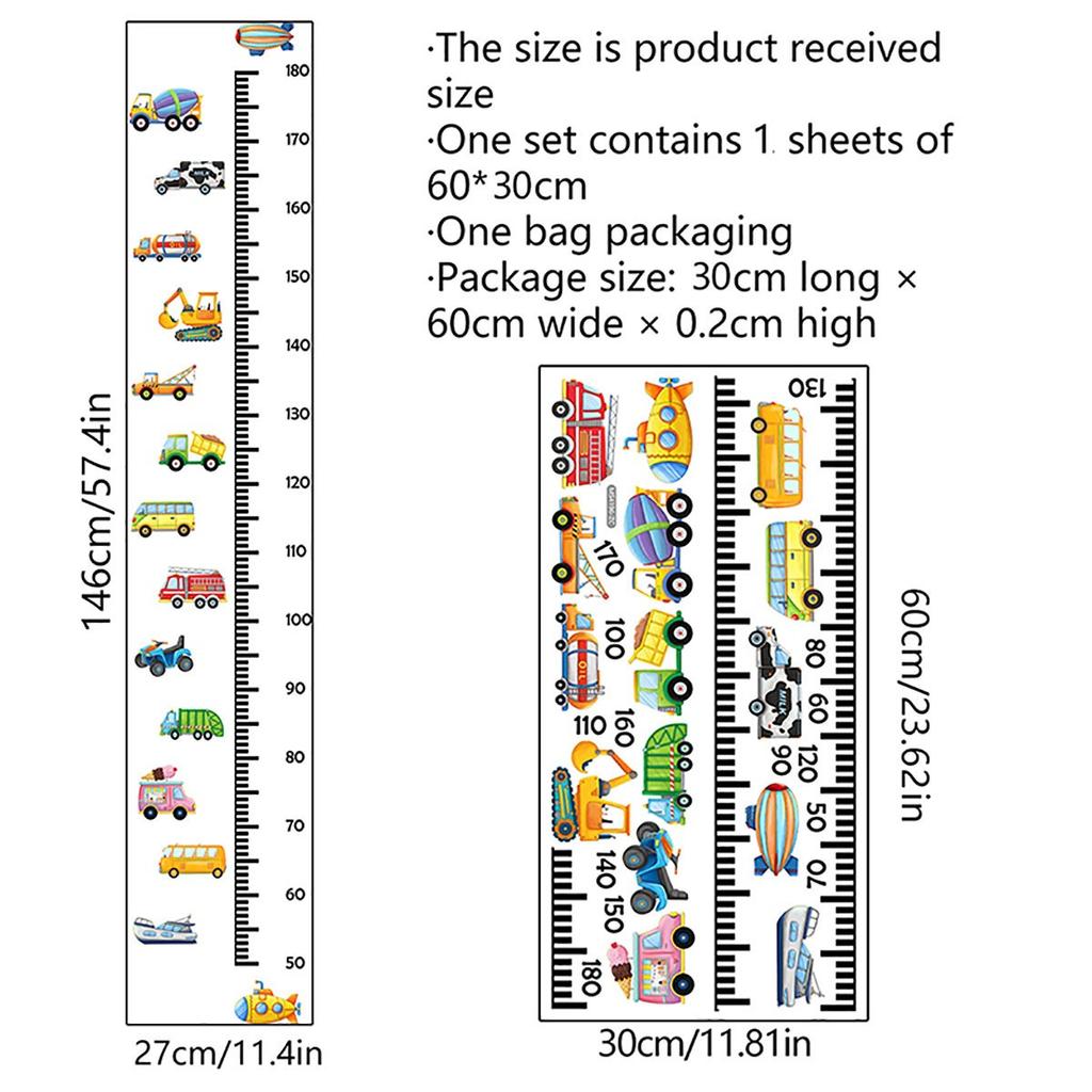 Cartoon Car Height Measurement Wall Stickers for Waterproof Removable PVC Kids Room Kindergarten Home Decoration