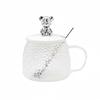 Internet Celebrity Bear Mug: Hammer Pattern Glass with Lid & Spoon, Ideal for Home, Office, or as a Souvenir Coffee Cup.
