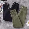 DIMANAF Women Cothing Cotton Long Pants Black Oversize Pants Elastic Waist Vintage Casual Lady Loose Trousers Autumn Winter 2021