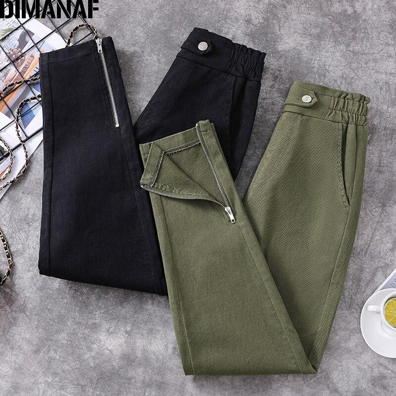 DIMANAF Women Cothing Cotton Long Pants Black Oversize Pants Elastic Waist Vintage Casual Lady Loose Trousers Autumn Winter 2021
