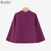 ZANZEA Women Stand Collar Loose Casual Long Sleeve Blouse
