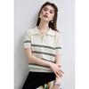 VICTORIA&VERA Women's Striped Zipper Polo Knit Top