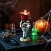 Decorative Skeleton Hand Gift Halloween Rose Candle Holder, Gothic Resin Ornament Holder for Home Table Decor, Dark Style Romantic Atmosphere
