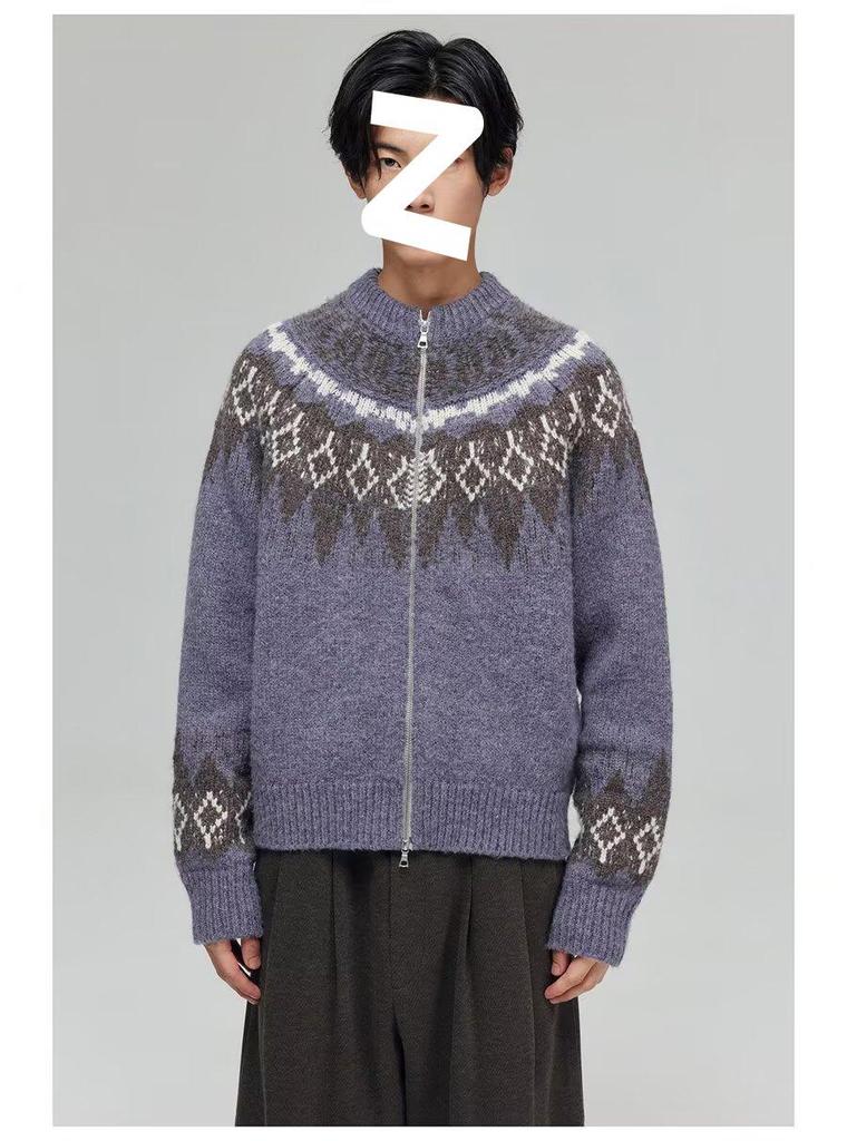 Winter 2025 Fair Isle Jacquard Ethnic-Style Knit Cardigan - Retro Loose Fit for Couples