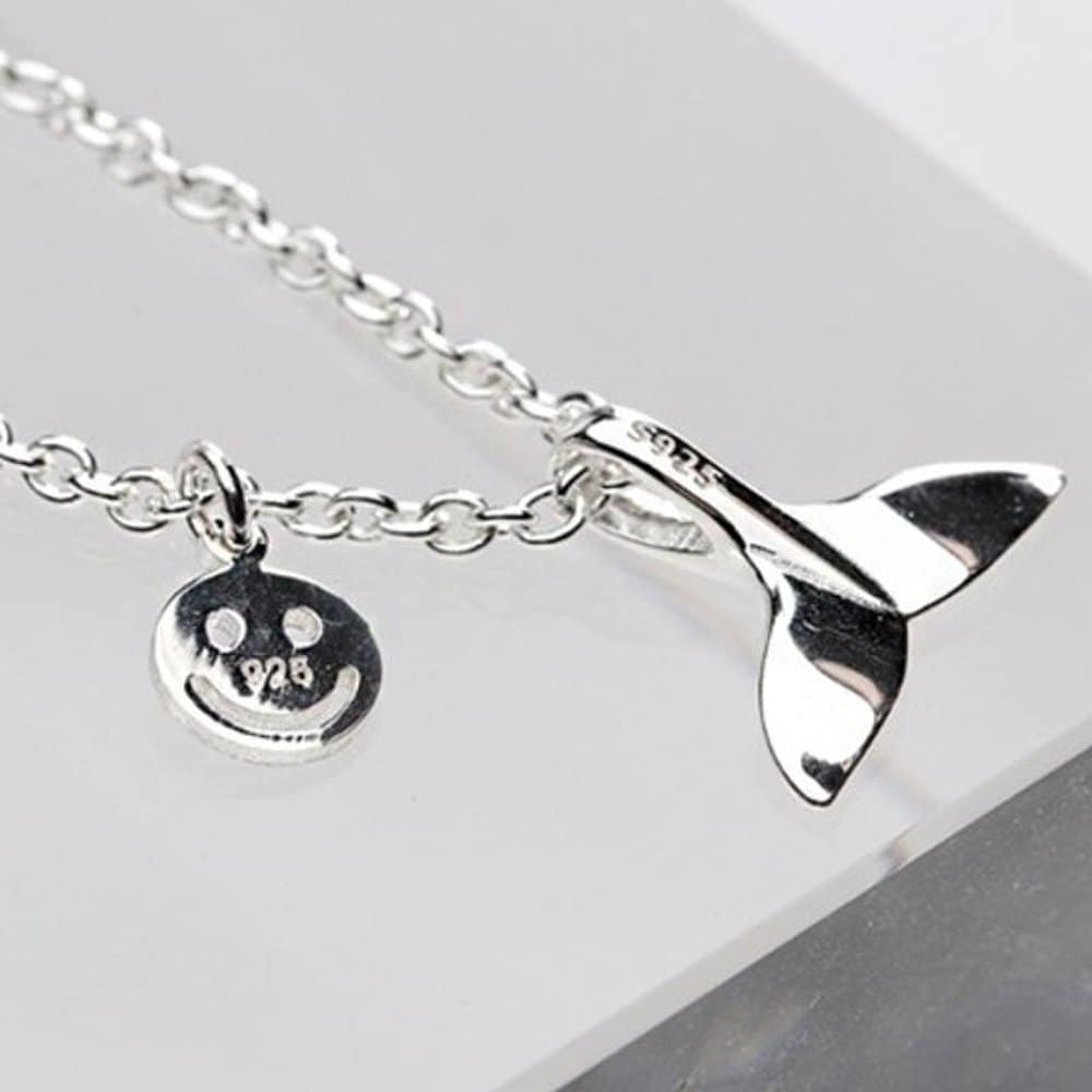 [As Little] Silver 925 Whale Tail Smile Charm Chain Anklet