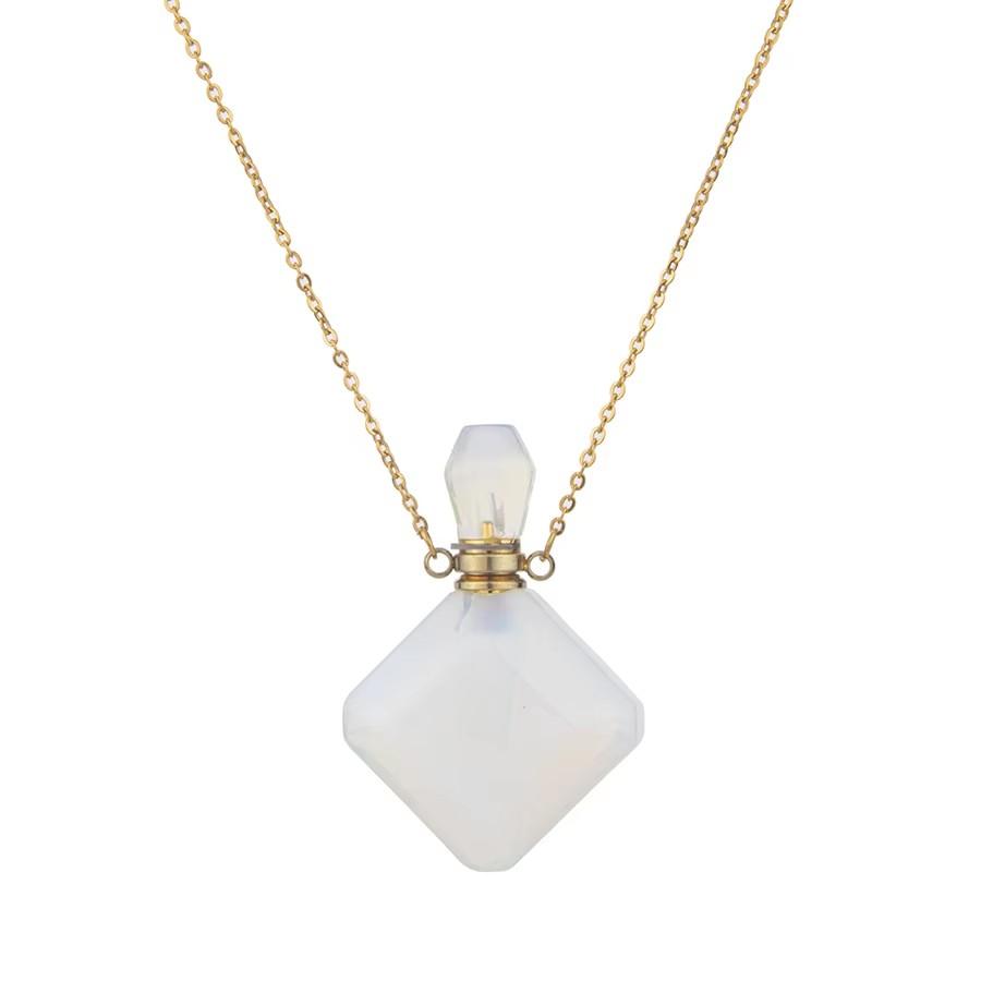 Natural crystal rhombus perfume bottle pendant necklace aromatherapy healing gemstone stainless steel necklace for women