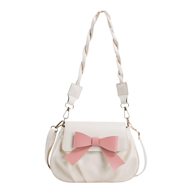 Women's Solid Bowknot Pleated Crossbody Bag - New 2023 Retro Fashion with Twist Strap