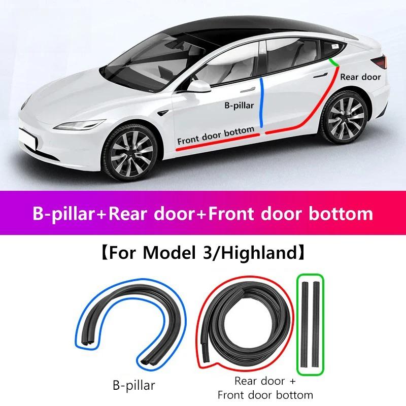 Car Door Seal Strip for Tesla Model Y Juniper Model 3 Highland 2025 Front and Rear Door Waterproof Rubber Noise Reduction Part Heat Shields 2