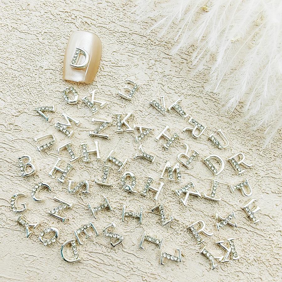 Cross Alloy Rhinestone Nail Art: 26 English Letters, Super Shiny Metal Stickers