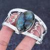 Natural Labradorite Gemstone 925 Sterling Silver Cuff Bangle Adjustable D2i01