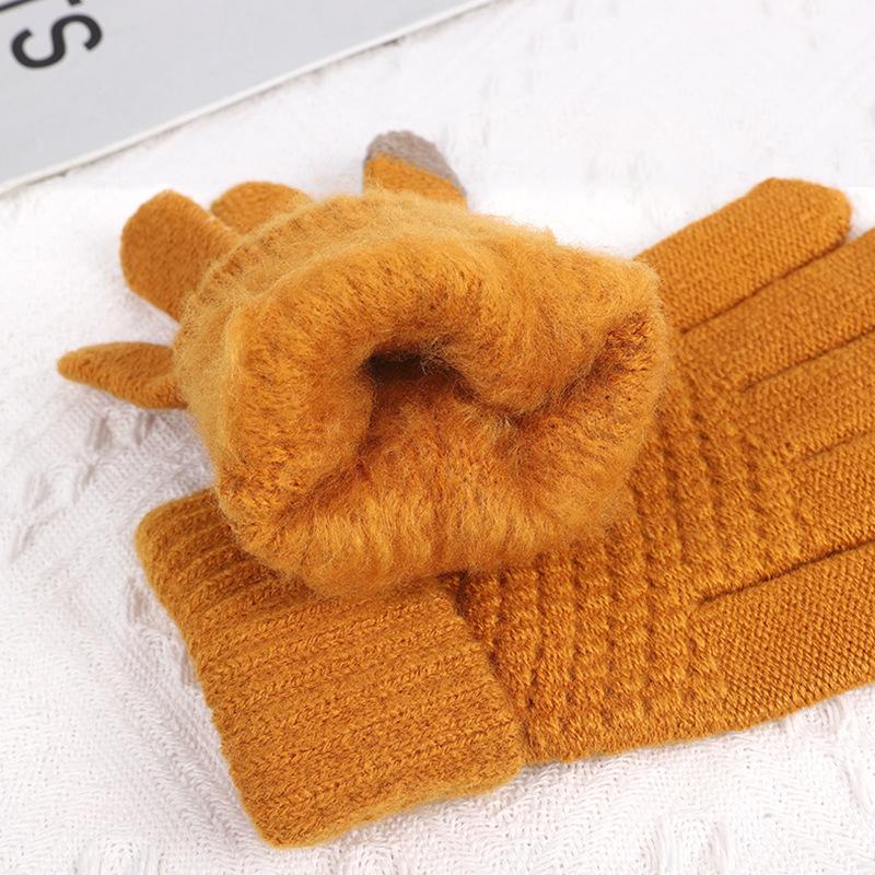 Korean Winter Gloves Brushed Fleece Thick Ribbed Jacquard Touchscreen Unisex