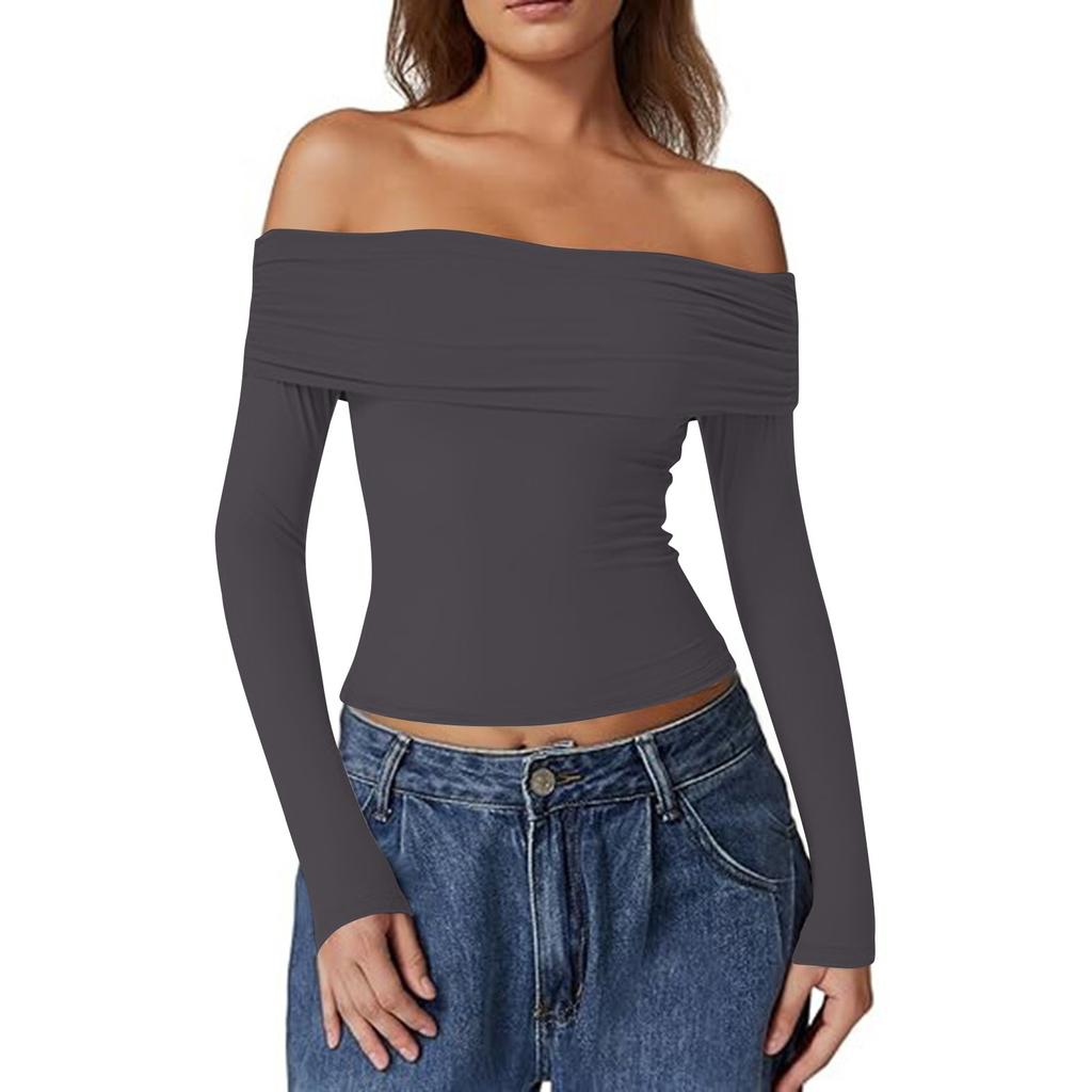 Women's Fashion Sexy One Shoulder Desire Long Sleeve Milk Silk Bottoming Shirt